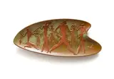 Kalahari Studio, Arrowhead-shaped dish decorated with San hunters and antelope, glazed terracotta with unglazed relief decoration