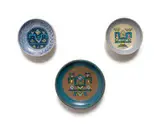 Kalahari Studio, Small plates decorated with Ndebele patterns, three, glazed and painted ceramic