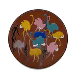Kalahari Studio, Small plate decorated with San figures and ostriches, terracotta with overglaze slip trail decoration