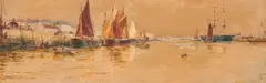Boulogne Harbour by Thomas Bush Hardy, 1892, watercolour on card, offered Oct 2025