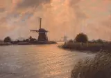 Jacobus Leonardus van der Meide, Landscape with Windmills, oil on canvas