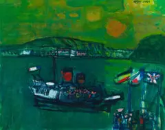Alfred Cohen, The Last Ferri (sic), oil on paper