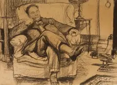 Francis Dodd, Seated Man with Pipe, 1920, charcoal on paper