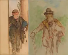Francis Dodd, Man in a Doorway; Man in a Garden, two, (1) pastel on paper laid down on board; (2) pastel on paper