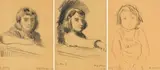 Fritz Puempin, Studies of Children, three, 1959, charcoal on paper laid down on board