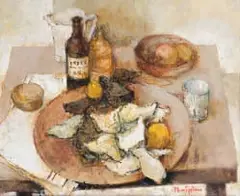 Michel de Gallard, Still Life with Platter, Fruit and Wine Bottles, oil on canvas