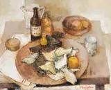 Michel de Gallard, Still Life with Platter, Fruit and Wine Bottles, oil on canvas