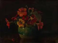 Willem Knip, Nasturtiums in a Ginger Jar, oil on canvas
