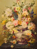 Continental School, 20th Century, Spring Flowers in a Marble vase, oil on canvas