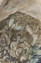 Linde Waber, Hillside with Prickly Pears, ink wash on paper