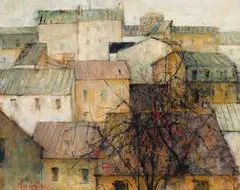 Michel de Gallard, Maisons en Banlieue (Houses in the Suburbs), oil on canvas