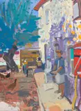 Glen Scouller, Feeding Hens, Fayence, 1998, oil on canvas