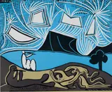 Pablo Picasso, Couple et Flûtistes au Bord d’un Lac (Bacchanale) (Couple and Flutists by the Lake) (Bloch 930) (Baer 1259), 1959, linocut on Arches wove paper
