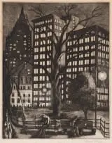Ernest Fiene, City Lights, etching on paper