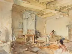William Russell Flint, Nudes in an Interior, watercolour on paper