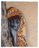 Marion Boehm, Figure with Orange Headscarf, 2014, mixed media with collage and fabric on paper