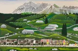 Johannes Georg Blatter, Alpfahrt auf Lutertannen mit Säntis, (Alpine Meadow on Lutertannen with Santis), 1971, gouache and watercolour on paper