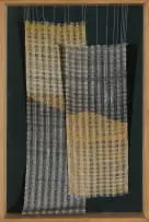 Sivan Zeffertt, Measured Breaths I, 2023, two viscose panels woven in shades of black and yellow
