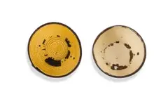 Jabu Ndwandwa, Cream Tintsaba basket and enamelware bowl, two, woven sisal basket with brown to emulate the enamel bowl's rust