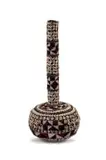 Ceremonial Kuba calabash by Kuba Peoples Unrecorded artist, decorated with black and red beads and cowry shells in geometric patterns, sold Feb 2025