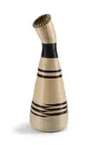 Rwandan gourd by Tutsi Peoples Unrecorded artist, palm fibre woven with black bands and interlacing zig-zag patterns, sold Feb 2025