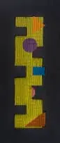 The Herd, Umgwaqo, 2024, green beaded wall panel with orange, blue and purple geometric shapes