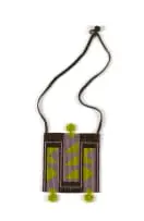 The Herd, Lunga neckpiece, brown, green and purple geometric beaded panel