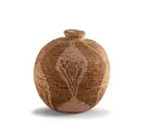 Rondorobi Solomon, Yei closed coiled basket, 1985, Hyphaene petersiana palm for wrapping over the core and Cocculus hirsutus vine for the inner core with 'Knees of the Tortoise' design