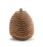 Keletso Motlanke, Yei coiled basket with lid, 1990, Hyphaene petersiana palm for wrapping over the core and Cocculus hirsutus vine for the inner core with 'Ribs ot the Giraffe' design