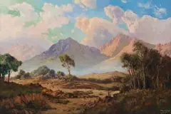 Tinus de Jongh, Landscape with Trees and Distant Mountains, oil on board