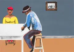 Sam Nhlengethwa, Waiting for an Answer, 2018, six colour lithograph on paper