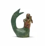 Josephine Ghesa, Mermaid with instrument, painted and fired terracotta clay