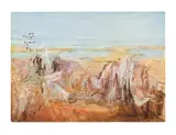 Fred Schimmel, Abstract Landscape, 1985, oil on paper laid down on board