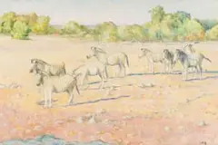Herd of Zebras by Zakkie Eloff, oil on canvas, sold Jan 2026