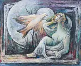 Armando Baldinelli, Woman and Bird, 1996, oil and mixed media on board