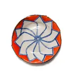 Ruan Hoffmann, Plate in orange with blue linear flower, 2004, painted and glazed ceramic