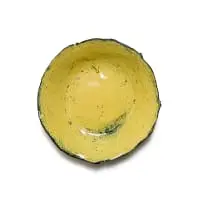 Bowl in yellow with blue lip by Ruan Hoffmann, 2004, painted and glazed ceramic, sold Nov 2025
