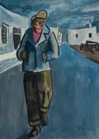 Peter Clarke, Walking Man, 1951, watercolour and gouache on paper laid down on card