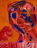 Robert Hodgins, Red and Blue Heads, 1987, oil on board