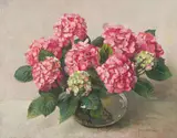 Frans Oerder, Pink Hydrangeas in a Glass Vase, oil on canvas