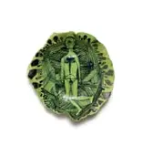 Ruan Hoffmann, Bowl with nude figure and linear pattern, painted and glazed ceramic with lustre decoration