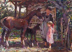Horse and Foal by Adriaan Boshoff, oil on canvas laid down on board, sold Nov 2025