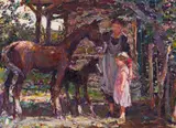 Adriaan Boshoff, Horse and Foal, oil on canvas laid down on board