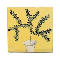 Ruan Hoffmann, Tile in yellow with sprig in vase, 2003, painted and glazed ceramic