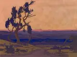 Jacobus Hendrik Pierneef, Bushveld Landscape with Dirt Road, casein on paper laid down on board