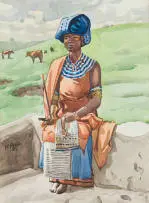 George Pemba, Seated Xhosa Woman, 1955, watercolour on paper laid down on board