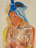 Irma Stern, Woman with a Headscarf, Smoking a Pipe