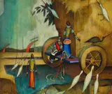 Alexis Preller, The Hay Cart, 1952, oil on canvas laid down on board