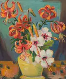 Maggie Laubser, Tiger Lilies, oil on canvas laid down on board