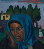 Maggie Laubser, Coloured Woman with Cottage (recto); Portrait of a Lady, unfinished (verso), oil on canvas